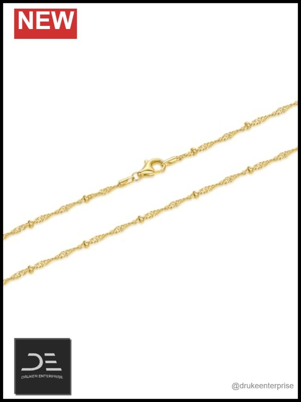 14K Gold Plated Rope Chain Beaded Necklace Waterproof Dainty